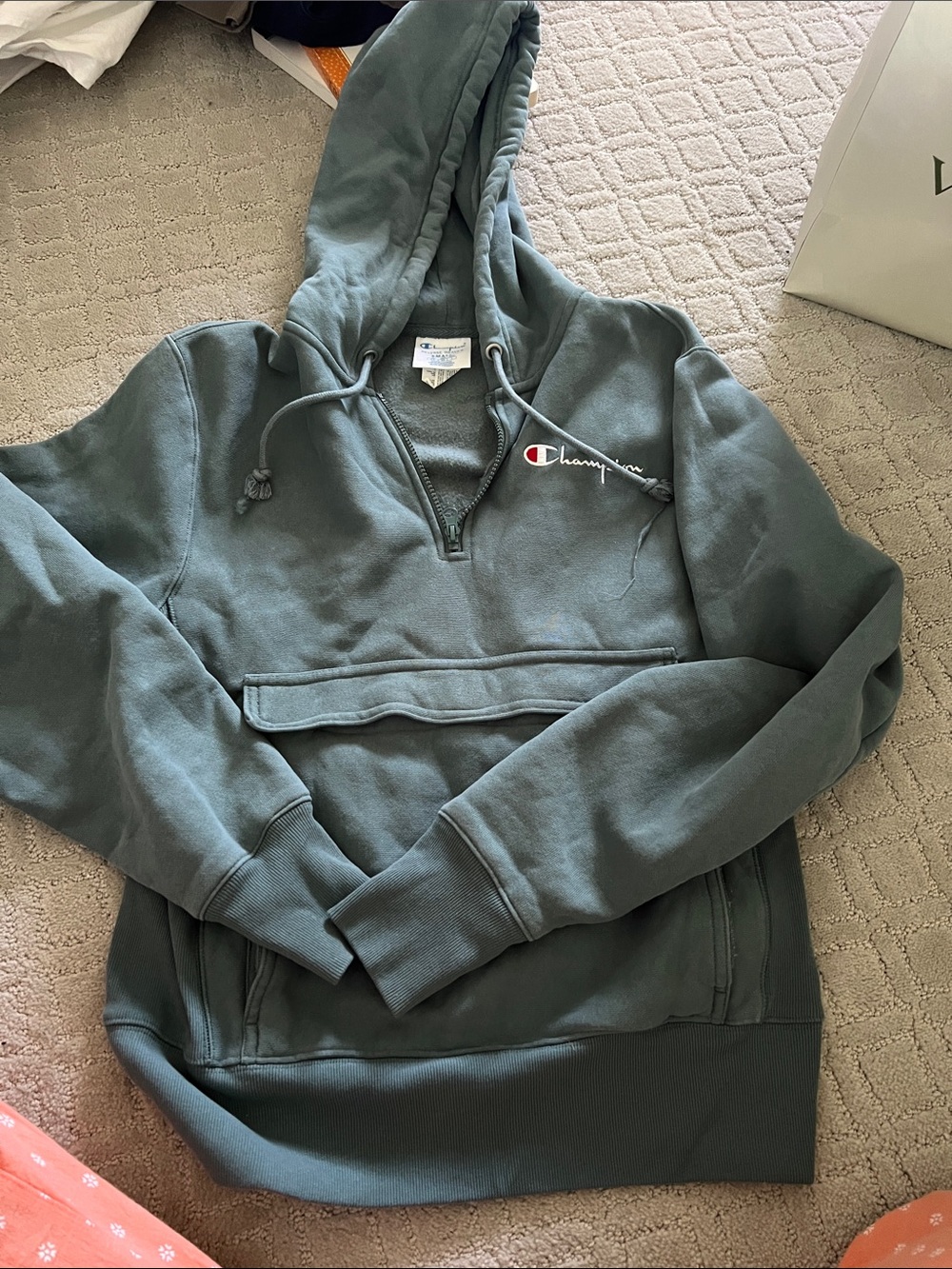 Champion Hooded Half-Zip Pullover in Muted Teal